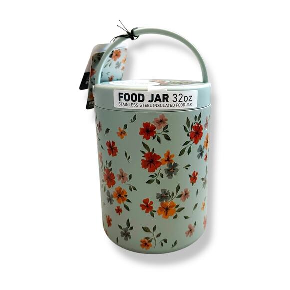 Hydrapeak Insulated Food Jar 32 oz Green Sage Floral Peptide Storage Airtight - Picture 1 of 5